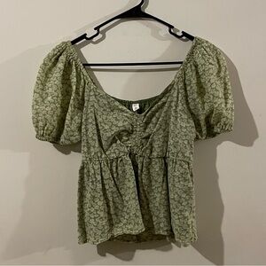 Green Puff Sleeve Top